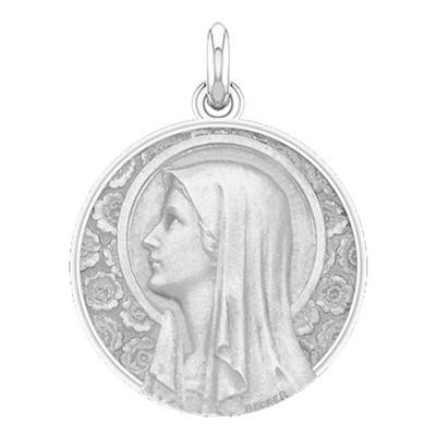 Médaille Vierge à l'Eglantier Ronde Or Blanc 750, Diamètre 15 mm à 22 mm - Becker