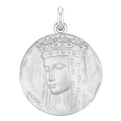 Médaille Vierge au Voile Etoilé Or Blanc 750, Diamètre 15 mm à 22 mm - Becker