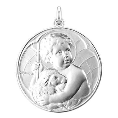 Médaille de Berceau Jésus & Mouton Argent, Diamètre 50 mm - Becker