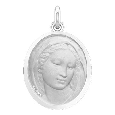 Médaille Vierge Florentine Ovale Or Blanc 750, Diamètre 18 mm à 22 mm - Becker
