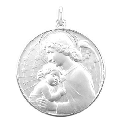 Médaille de Berceau Ange à l'Enfant Etoilé Argent, Diamètre 50 mm - Becker