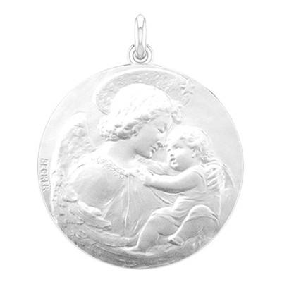 Médaille de Berceau Ange à l'Enfant Argent, Diamètre 50 mm - Becker