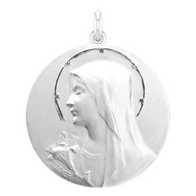 Médaille de Berceau Annonciation & Bouquet de Fleurs Argent, Diamètre 50 mm - Becker