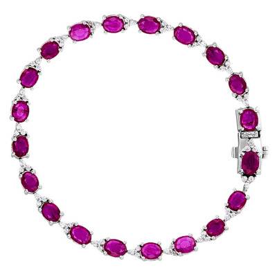 Bracelet Or blanc Diamant & Rubis, Longueur 19 cm - Aurora