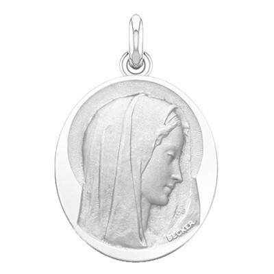 Médaille Vierge Virgo Dulcis Ovale Or Blanc 750, Diamètre 18 mm à 22 mm - Becker