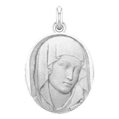 Médaille Vierge XIII Ovale Or Blanc 750, Diamètre 18 mm ou 20 mm - Becker