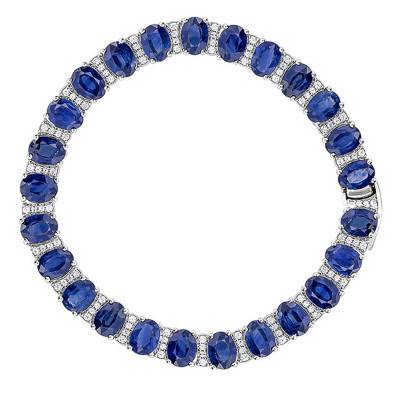 Bracelet Or blanc Diamants & Saphirs, Longueur 18 cm - Aurora