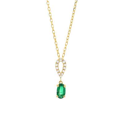 750 Yellow Gold, 0.03 ct Diamond & 0.23 ct Emerald Drop Necklace, 42 cm - Aurora