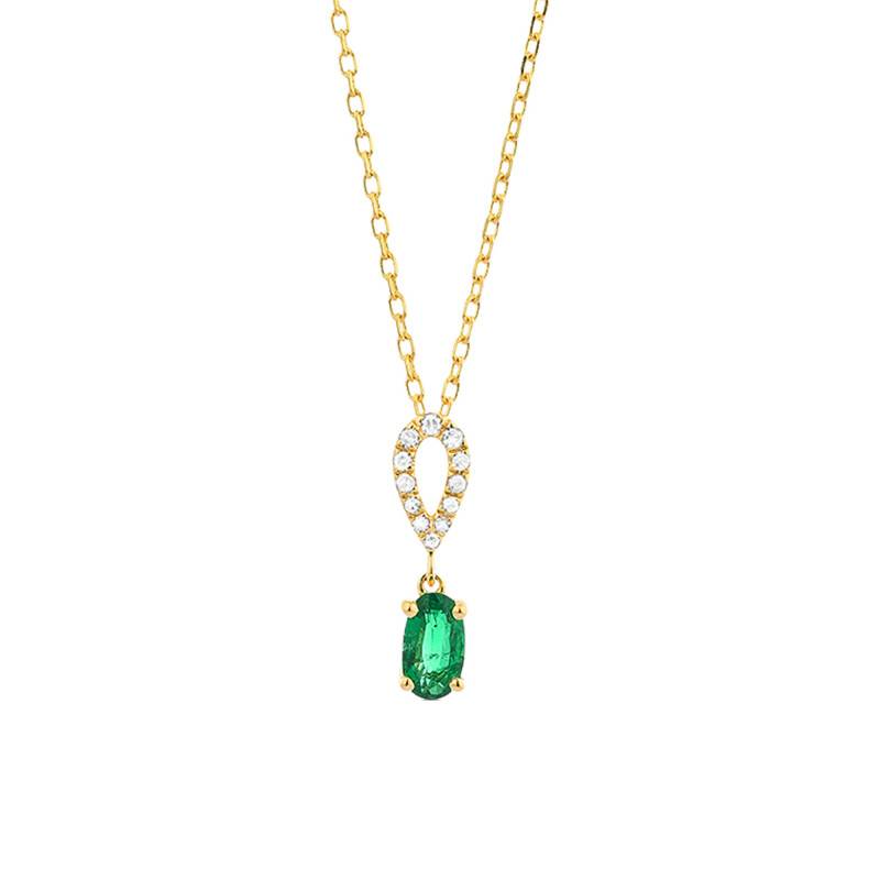750 Yellow Gold, 0.03 ct Diamond & 0.23 ct Emerald Drop Necklace, 42 cm - Aurora
