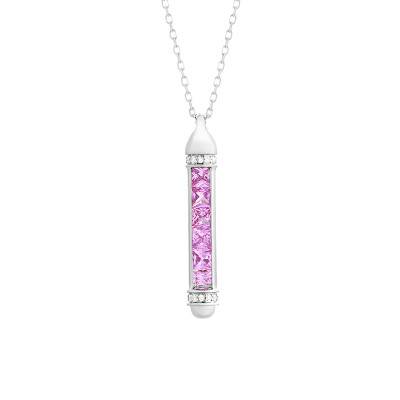 Collier Saphirs Roses 0,66 ct & Diamants 0,07 ct en Or Blanc 750, Longueur 42 cm - Aurora