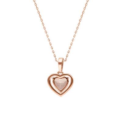 Collier Coeur en Or Rose 375, Quartz Rose & Diamants 0,01 ct, Longueur 45 cm - Aurora