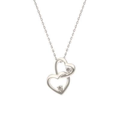 Collier Coeurs Entrelacés en Or Blanc 375 & Diamants, Longueur 45 cm - Aurora