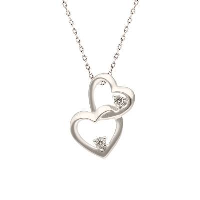 Collier Coeurs Entrelacés en Or Blanc 375 & Diamants, Longueur 45 cm - Aurora