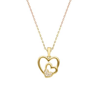 375/1000 Yellow Gold & Diamond Triple Heart Necklace, 45 cm Length - Emanessence