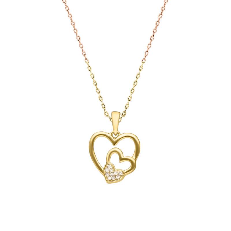 375/1000 Yellow Gold & Diamond Triple Heart Necklace, 45 cm Length - Emanessence
