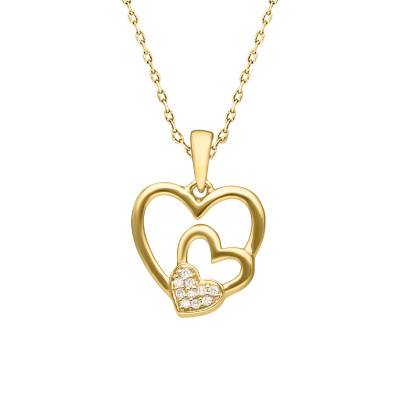 375/1000 Yellow Gold & Diamond Triple Heart Necklace, 45 cm Length - Emanessence
