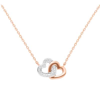 Two-Tone 375 Gold & Diamond 0.05 ct Intertwined Hearts Necklace, Length 45 cm - Emanessence