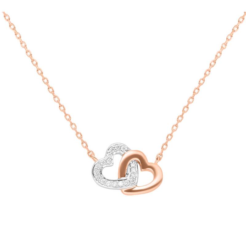 Two-Tone 375 Gold & Diamond 0.05 ct Intertwined Hearts Necklace, Length 45 cm - Emanessence