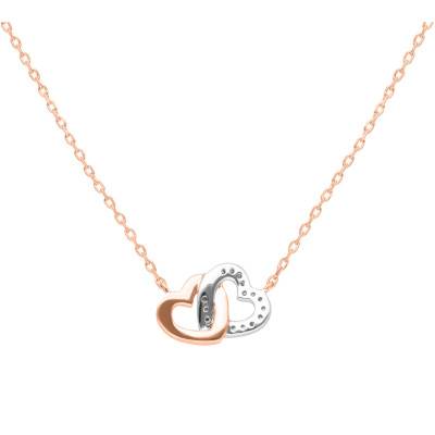 Two-Tone 375 Gold & Diamond 0.05 ct Intertwined Hearts Necklace, Length 45 cm - Emanessence