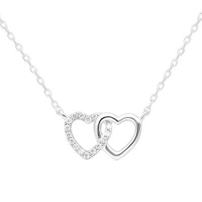 Collier Coeurs Enlacés en Or Blanc 375 & Diamants 0,06 ct, Longueur 45 cm - Emanessence