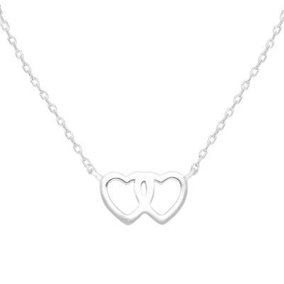 Collier Coeurs Enlacés en Or Blanc 375 & Diamants 0,06 ct, Longueur 45 cm - Emanessence