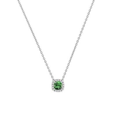 Collier Or Blanc 750 et Coussin Emeraude, Longueur de 42 à 45 cm - Aurora