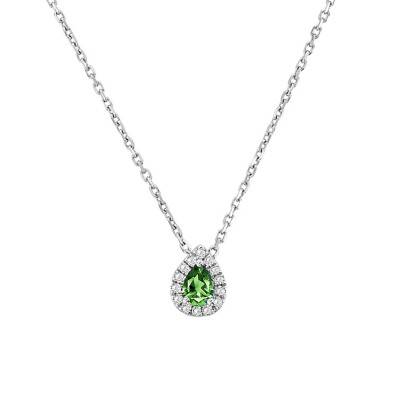 Collier Poire Emeraude et Diamants, Or blanc, Longueur de 42 à 45 cm - Aurora