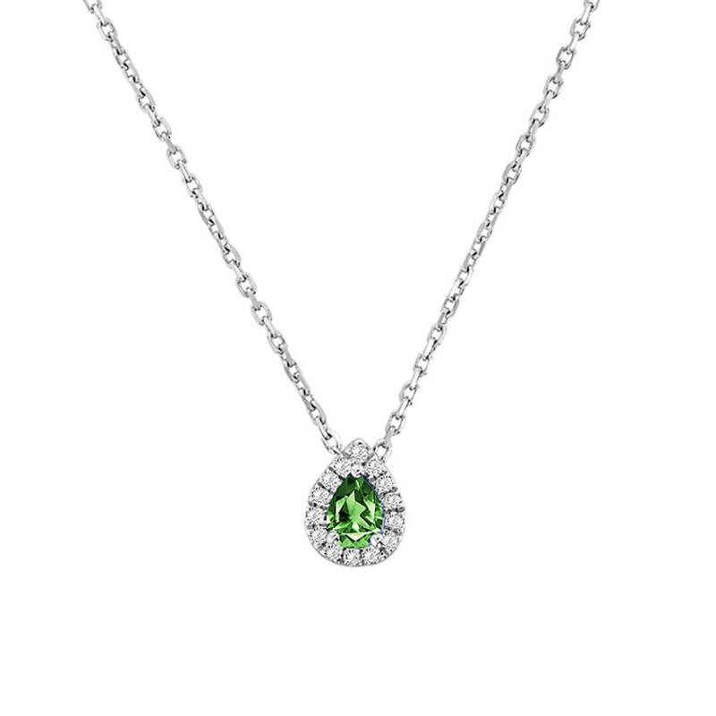White 750/1000 Gold Pear-Cut Emerald & Diamond Halo Necklace, Length 42 cm to 45 cm - Aurora