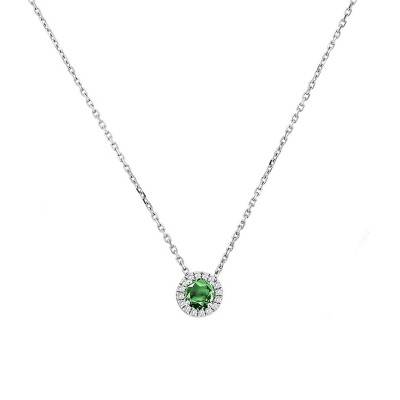 Collier Or blanc et Emeraude, Longueur de 42 à 45 cm - Aurora