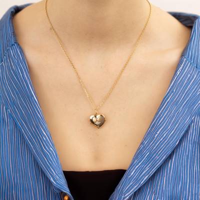 Yellow Gold-Plated & Cubic Zirconia Heart Photo Pendant - Emanessence