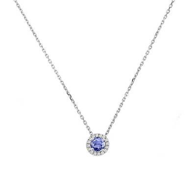 Collier Topaze Bleue et Diamant, Or Blanc 750, Longueur de 42 à 45 cm - Aurora