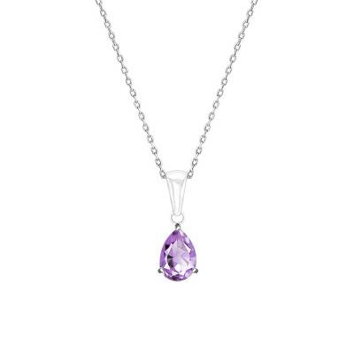 18K White Gold & Amethyst Necklace, 45 cm Length - Aurora