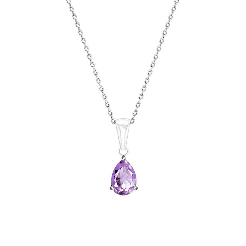 18K White Gold & Amethyst Necklace, 45 cm Length - Aurora
