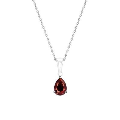 18K White Gold & Garnet Necklace 45 cm - Aurora