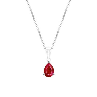 750/1000 White Gold & Ruby Pear Necklace, 45 cm Length - Aurora