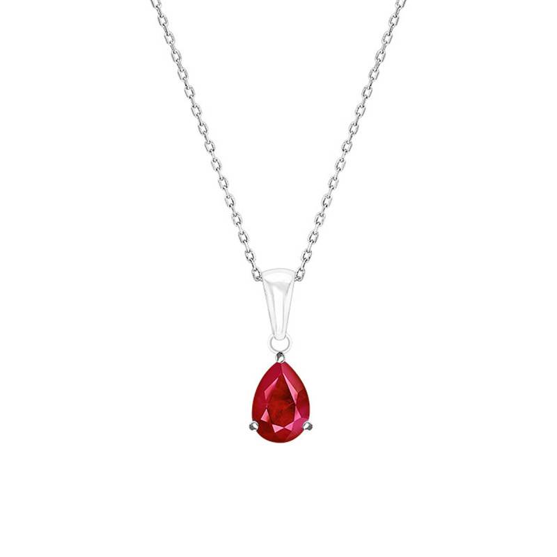 750/1000 White Gold & Ruby Pear Necklace, 45 cm Length - Aurora