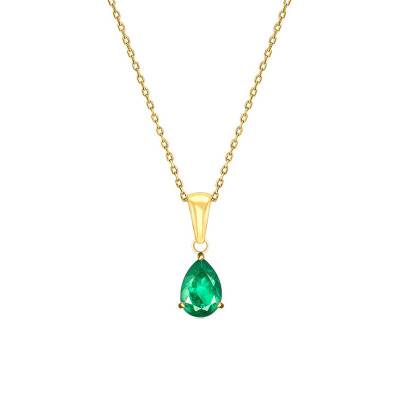 750 Yellow Gold & Emerald Necklace, 45 cm Length - Aurora