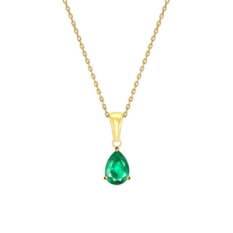 750 Yellow Gold & Emerald Necklace, 45 cm Length - Aurora