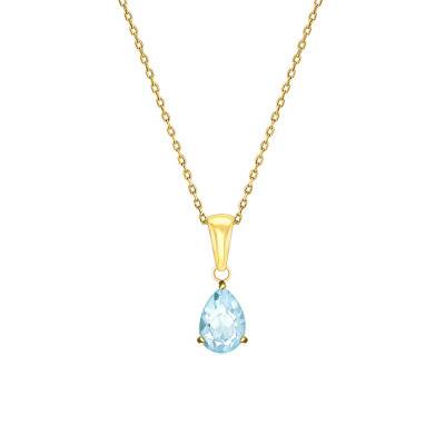 375 Yellow Gold & Aquamarine Necklace, 45 cm Length - Aurora
