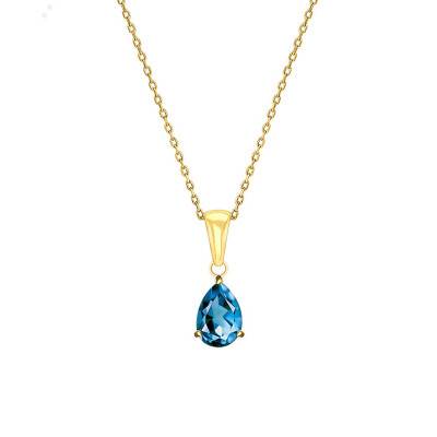 375/1000 Yellow Gold & London Blue Topaz Necklace, 45 cm Length - Aurora