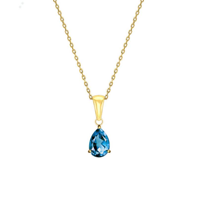 375/1000 Yellow Gold & London Blue Topaz Necklace, 45 cm Length - Aurora