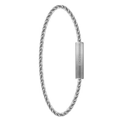 Bracelet Alek Torsadé Acier 1580387, Longueur ajustable 18 cm à 19,5 cm - Boss