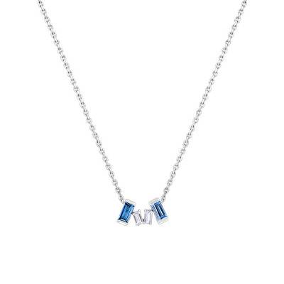 Collier Or blanc Topazes & Diamants, Longueur 38 cm - Aurora