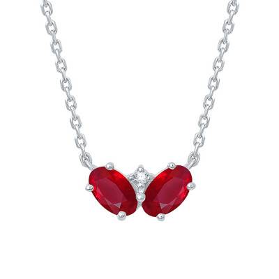 Collier, Or Blanc 750 & Rubis, Longueur 45 cm - Aurora