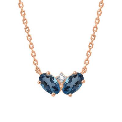 Collier, Or Rose 375 & London Blue Topaze, Longueur 45 cm - Aurora