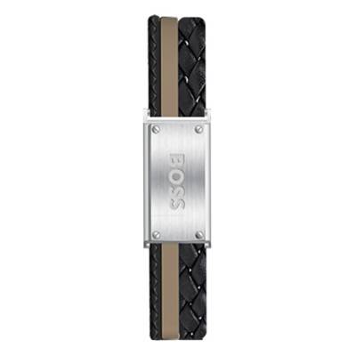 Boss Galen Two-Tone Leather Steel Bracelet, Length 18 cm to 19.5 cm - 1580423 - Boss