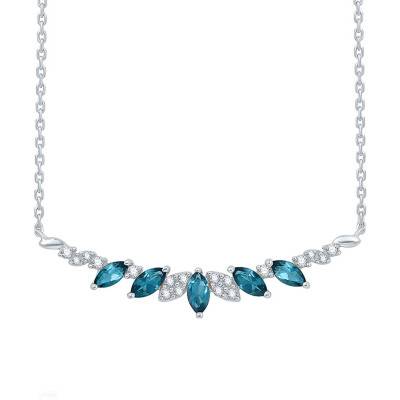 Collier Or Blanc Diamants & London Blue Topaze 0.39ct, 45,5 cm à 48 cm - Aurora