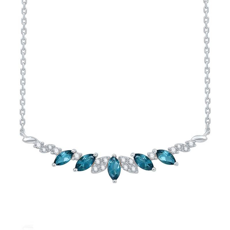 White Gold, Diamond & London Blue Topaz Necklace 0.39 ct, Length 45.5 cm to 48 cm - Aurora