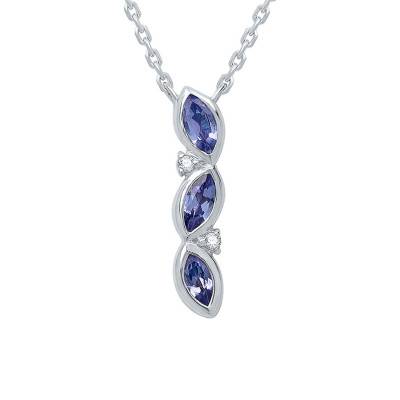 Collier Pluie de Tanzanite & Diamants, Or Blanc 375, Longueur 45 cm - Aurora