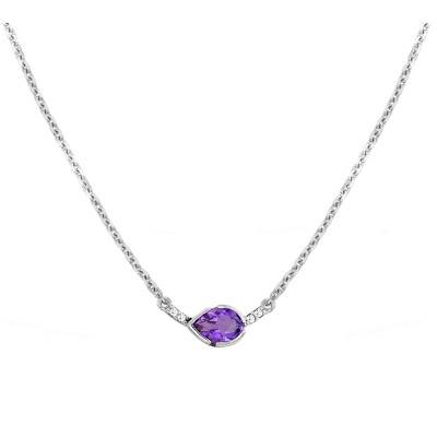 Collier Cléo Améthyste Or Blanc 375, Longueur 42 cm - Aurora